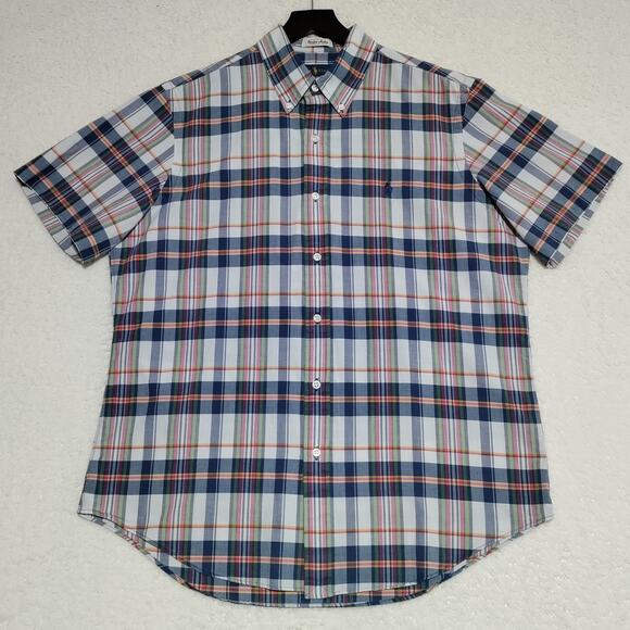 Ralph Lauren Shirt Mens Large Plaid Bleeding Madras Indian Cotton SS Button Down - Picture 2 of 13